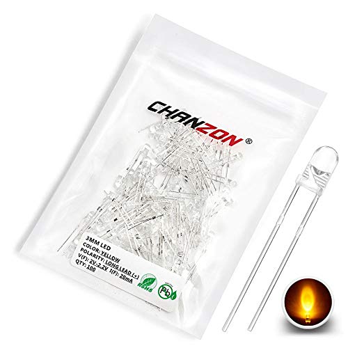 Chanzon 100 Stück 3mm Gelbe LED-Dioden lichter (Klar Rund Transparent DC 2V 20mA) Helle Glühbirnen Lampen Elektronikkomponenten Anzeige Leuchtdioden von CHANZON