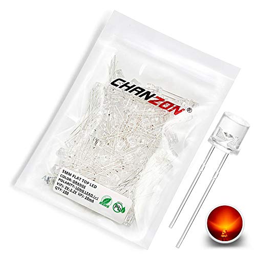 CHANZON 100 Stück 5mm Orange Flat Top LED Diodenlichter (klare transparente Linse) Helle Glühbirnen Lampen Elektronikkomponenten Anzeige Leuchtdioden von CHANZON
