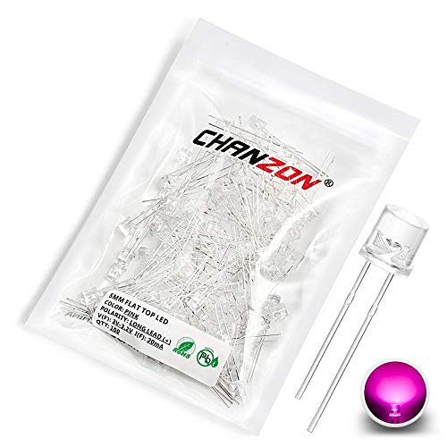 CHANZON 100 Stück 5mm Pink Flat Top LED Diodenlichter (klare transparente Linse) Helle Glühbirne Lampen Elektronikkomponenten Anzeige Leuchtdioden von CHANZON