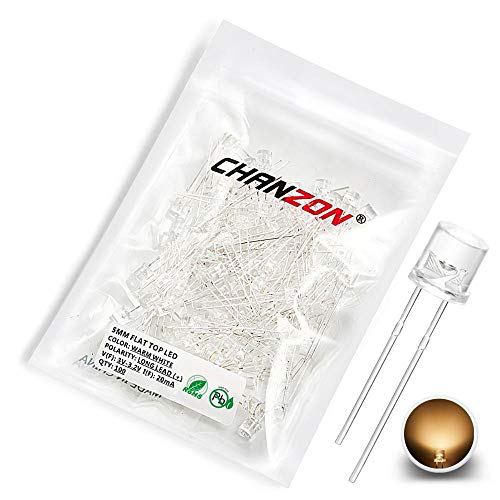 CHANZON 100 Stück 5mm warmweiße flache LED-Dioden lichter (durchsichtige Linse) Helle Glühbirnen Lampen Elektronikkomponenten Anzeigelicht emittierende Dioden von CHANZON