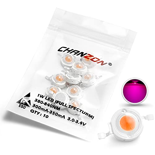 CHANZON 10pcs LED Chip 1W Vollspektrum Pflanzenwachstumslicht (380nm - 840nm/300mA - 350mA/DC 3V - 3,2V/1 Watt) SMD COB Emitter Dioden komponenten Perle für DIY Hydrokultur Blumenwachstumslampe von CHANZON