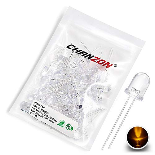 Chanzon 50 Stück 8mm Gelbe LED-Dioden lichter (Klar Rund Transparent DC 2V 20mA) Helle Glühbirnen Lampen Elektronikkomponenten Anzeige Leuchtdioden von CHANZON