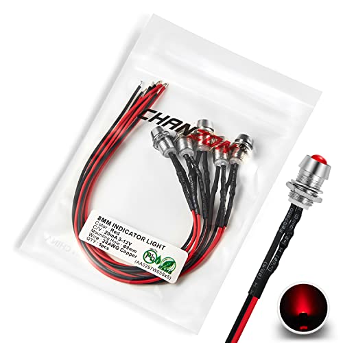 CHANZON [UL-Kabel] 5 Stück 8mm Panel Mount + 5mm LED Farbige rote Pilotdiodenlicht (Diffuse Round Lens) 12V Universal Unterputz Armaturenbrett Anzeigetafel Sockel Lampen Glühbirne von CHANZON