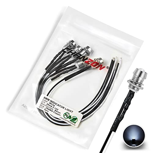 [UL-Kabel] Chanzon 5 Stück 8mm Panel Mount + 5mm LED Farbiges weißes Pilotdiodenlicht (Diffuse runde Linse) 12V Universal Unterputzmontage Armaturenbrett Anzeigetafel Sockel Lampen von CHANZON