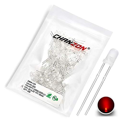 CHANZON 100 Stk. 3mm rot gestreute LED-Dioden lichter (gefrostete Linse rund DC 2V 20mA) Glühbirnen Lampen Elektronikkomponenten Anzeigelicht emittierende Dioden von CHANZON