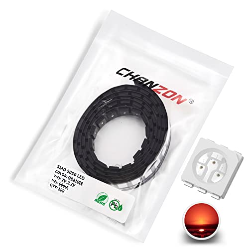 Chanzon 100 Stk. 5050 Orange (Gelb) SMD LED-Dioden leuchten (Oberflächenmontage 5 mm x 5 mm 3 Chips/LED PLCC 6 Pins 60 mA) Superhelle Glühbirnen Lampen Elektronikkomponenten Leuchtdioden von CHANZON