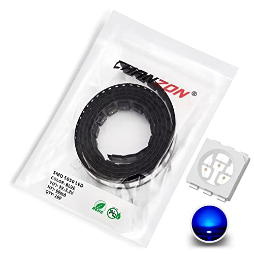 Chanzon 100 Stk. 5050 blaue SMD-LED-Dioden leuchten (Oberflächenmontage 5 mm x 5 mm 3 Chips/LED PLCC 6 Pins 60 mA) Superhelle Glühbirnen Lampen Elektronikkomponenten Leuchtdioden von CHANZON