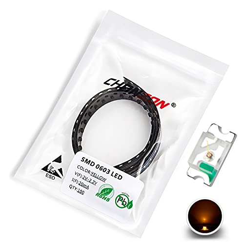 Chanzon 100 Stk. SMD 0603 (1,6 mm x 0,8 mm) Gelbe LED-Dioden leuchten 2V 20mA Glühbirnen Lampen Elektronikkomponenten Anzeigeleuchtdioden von CHANZON