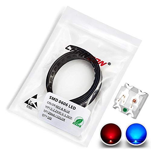 Chanzon 100 Stk. SMD 0603 (1,6 mm x 1,6 mm) Rote und blaue LED-Dioden lichter 20 mA Glühbirne Lampen Elektronische Komponenten Anzeigelicht emittierende Dioden von CHANZON