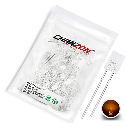 CHANZON 100 Stück 2x5x7 gelbe LED-Dioden lichter (quadratische klare transparente Linse DC 2V 20mA) Glühbirne Lampen Elektronikkomponenten Anzeige Leuchtdioden von CHANZON