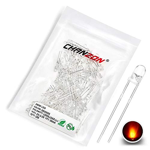 CHANZON 100 Stück 3mm Orange LED Diodenlichter (Klar Rund Transparent DC 2V 20mA) Helle Glühbirnen Lampen Elektronikkomponenten Anzeige Leuchtdioden von CHANZON