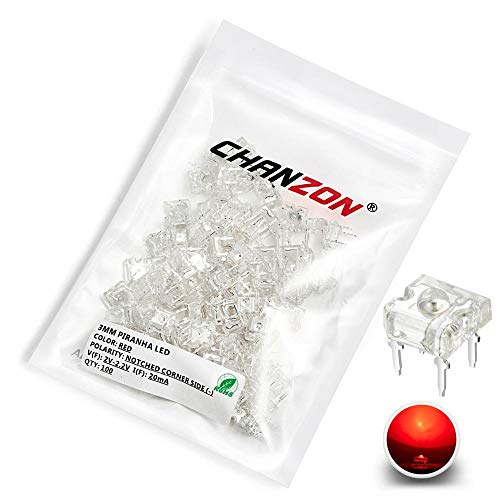 CHANZON 100 Stück 3mm Piranha SuperFlux Rote LED-Dioden lichter (Klare, transparente, runde Linse 4 Pins DC 2V 20mA) Glühbirne Lampen Elektronische Komponenten Anzeige Leuchtdioden von CHANZON