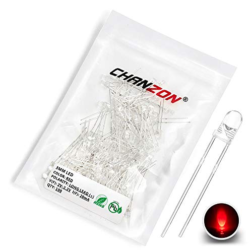 Chanzon 100 Stück 3mm rote LED-Dioden lichter (klar rund transparent DC 2V 20mA) Helle Glühbirnen Lampen Elektronikkomponenten Anzeigeleuchtdioden von CHANZON