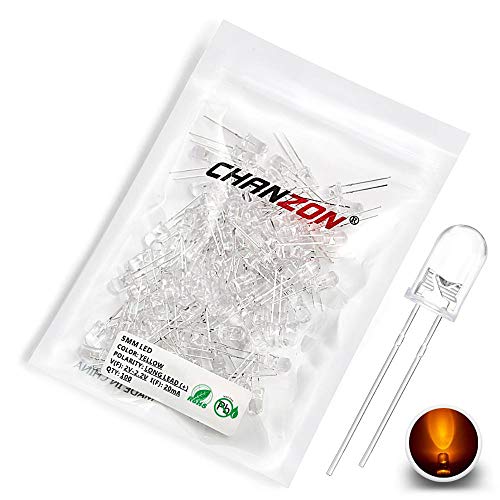 Chanzon 100 Stück 5mm Gelbe LED-Dioden lichter (Klar Rund Transparent DC 2V 20mA) Helle Glühbirnen Lampen Elektronikkomponenten Anzeige Leuchtdioden von CHANZON