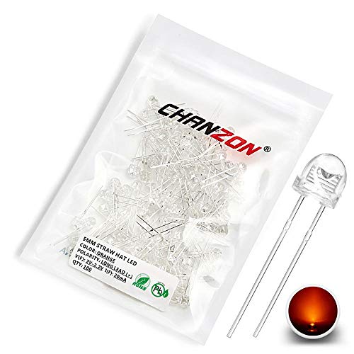 Chanzon 100 Stück 5mm orangefarbener Strohhut LED-Dioden lichter (klare transparente Linse 2V 20mA) Helle Glühbirne Lampen Elektronikkomponenten Kontrollleuchte emittierende Dioden von CHANZON