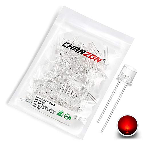 CHANZON 100 Stück 5mm rote flache LED-Dioden lichter (klare transparente Linse) Helle Glühbirnen Lampen Elektronikkomponenten Anzeigelicht emittierende Dioden von CHANZON