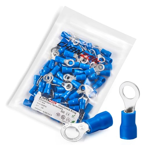 Chanzon 100 Stück blaue Ringkabelschuhe – Nr. 10 M5 – isolierter PVC-Ösen-Drahtverbinder, 16–14 AWG Stärke, elektrische Crimpverbinder für Boot, LKW, Stereo, Auto Chanzon 100 Stück blaue Ringkabelschuhe – Nr. 10 M5 – isolierter PVC-Ösen-Drahtverbinder, 16–14 AWG Stärke, elektrische Crimpverbinder für Boot, LKW, Stereo, Auto von CHANZON