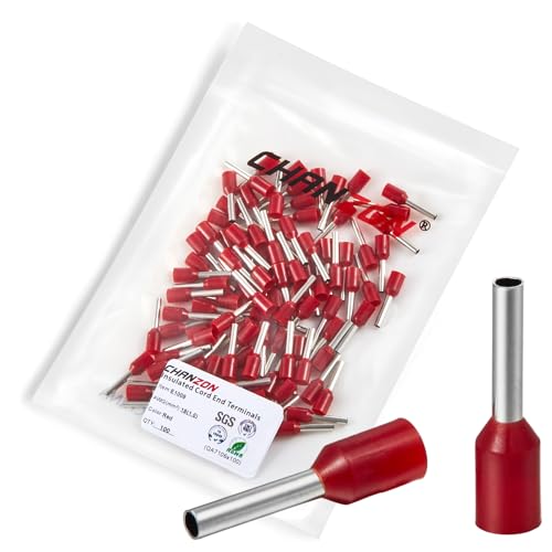 Chanzon 100 Stück isolierte Nylon-Ferrule, 18 AWG (1,0 mm²), Draht E1008, Anschlussenden, reines Kupfer, Farbe Rot, Nylon (PA), isoliert von CHANZON