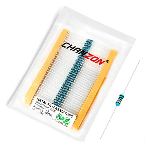 Chanzon 100pcs 1/4W (0,25W) 100K Ω Ohm Metallfilm-Fest widerstand 0,01 ±1% Toleranz 100KR MF Durchsteck widerstände Strombegrenzung Rohs-zertifiziert Resistor von CHANZON