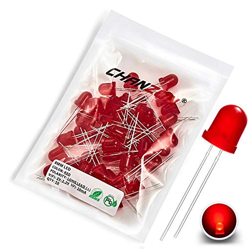 CHANZON 50 Stk. 8mm rot gestreute LED-Dioden lichter (farbige Linse rund DC 2V 20mA) Glühbirne Lampen Elektronikkomponenten Anzeigeleuchtdioden von CHANZON