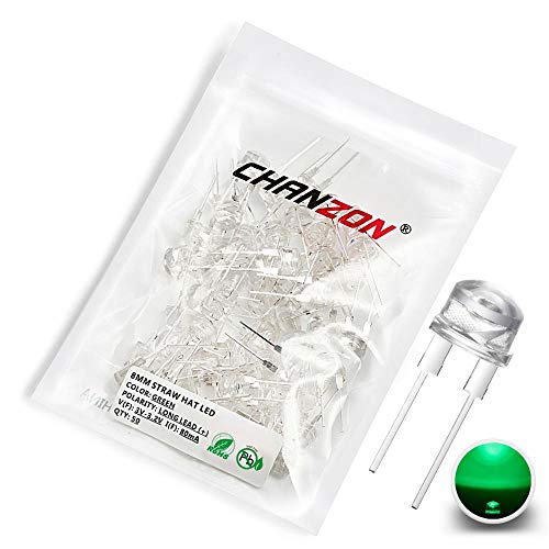 Chanzon 50 Stück 8mm Grüne LED-Dioden lichter (Strohhut Klar Transparent DC 3V 80mA) Helle Glühbirnen Lampen Elektronikkomponenten Kontrollleuchte Dioden von CHANZON