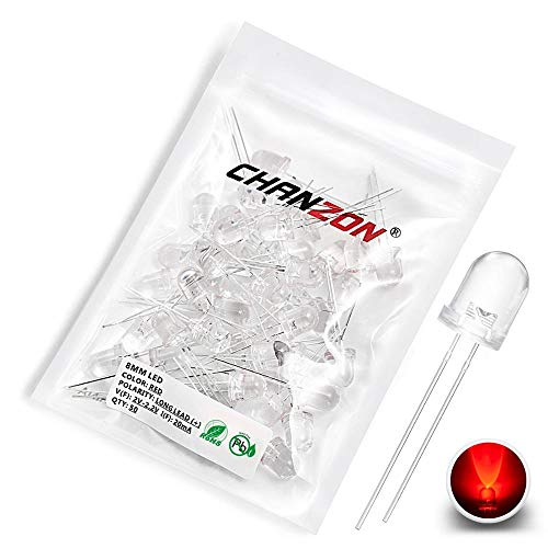 Chanzon 50 Stück 8mm rote LED-Dioden lichter (Klar Rund Transparent DC 2V 20mA) Helle Glühbirnen Lampen Elektronikkomponenten Anzeige Leuchtdioden von CHANZON