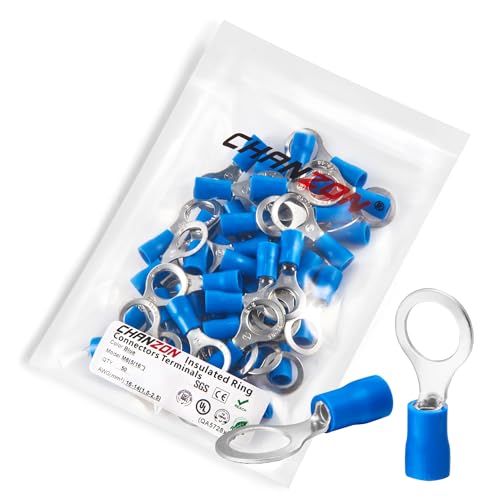 Chanzon 50 Stück blaue Ringkabelschuhe – M8 5/16 Zoll – isolierter PVC-Ösen-Drahtverbinder, 16–14 AWG Stärke, elektrische Crimpverbinder für Boot, LKW, Stereo, Auto Chanzon 50 Stück blaue Ringkabelschuhe – M8 5/16 Zoll – isolierter PVC-Ösen-Drahtverbinder, 16–14 AWG Stärke, elektrische Crimpverbinder für Boot, LKW, Stereo, Auto von CHANZON