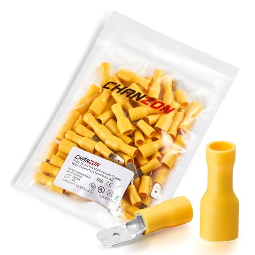 Chanzon 80 Stück 6,3 mm männlicher und weiblicher Flachstecker, Schnelltrenn-Set, halbisoliertes PVC – gelb – 10 11 12 AWG Gauge Draht-Crimp-Anschluss, elektrisch, sortiert Chanzon 80 Stück 6,3 mm männlicher und weiblicher Flachstecker, Schnelltrenn-Set, halbisoliertes PVC – gelb – 10 11 12 AWG Gauge Draht-Crimp-Anschluss, elektrisch, sortiert von CHANZON