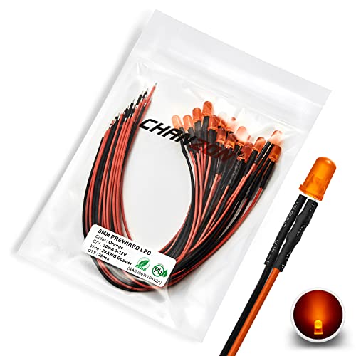 CHANZON [UL-Kabel] 20 Stück vorverdrahtete 5 mm orange Linse LED-Diodenlichter (Rund diffus mattierte Linse DC 12 V) mit 680 Ohm 1/4 W Widerstand und 24 AWG von CHANZON