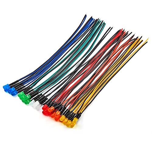 [UL-Kabel] Chanzon 30 Stück (6 Farben x 5 Stück) 12V 5mm LED-Diodenlichter 7,9 Zoll UL-Kabel Assorted Kit Vorverkabelt (Diffuse Mattierte runde Linse) Weiß Rot Grün Blau Gelb Orange Sortiment von CHANZON