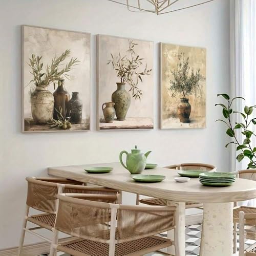 CHAOJIART 3-teiliges modernes großes Vintage-Wandbild auf Leinwand mit Olivenzweigen – Retro-Olivenbaumbild für Wohnzimmer- und Schlafzimmerdekoration (70 x 90 x 3 cm/Leinwandumschlag) von CHAOJIART