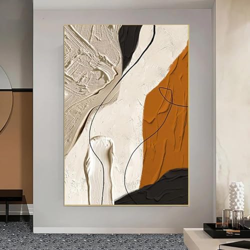 CHAOJIART Abstrakte orange-schwarz-weiße Wandkunst Leinwandmalerei nordische Plakate und Drucke Wandbild für Wohnzimmerdekor Cuadros 80x120cm (32x47 Zoll) Rahmenlos von CHAOJIART
