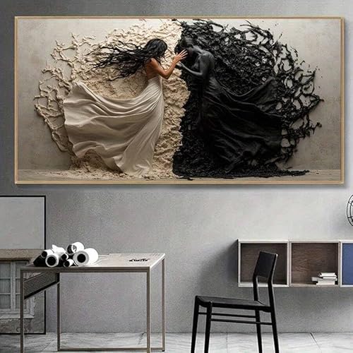 CHAOJIART Abstrakter Kunstdruck auf Leinwand, schwarz-weiße Frau, moderne Wanddekoration, großes Poster für Wohnzimmer und Schlafzimmer, Heimdekoration (20 x 40 cm/Leinwand umwickelt) von CHAOJIART