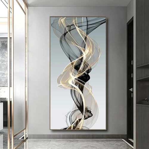 CHAOJIART Abstraktes modernes nordisches Gold-geometrisches Goldgrau-Linien-Wandkunst-Leinwandgemälde, Poster, Bilddruck für Wohnzimmerdekoration, 70 x 140 cm (28 x 55 Zoll), rahmenlos von CHAOJIART
