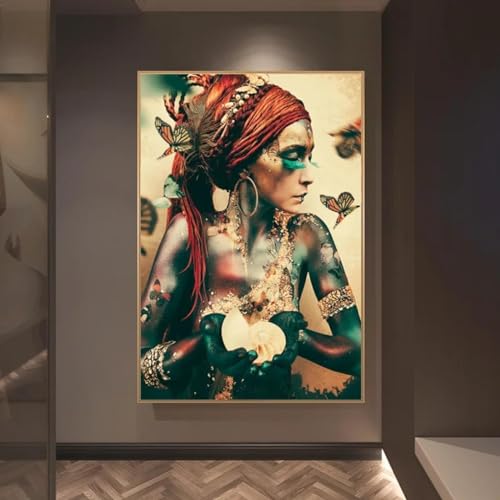 CHAOJIART Afrikanische Frau mit Schmetterling, Leinwandkunst, Poster und Drucke, modernes, farbenfrohes Mädchengemälde an der Wand, Kunstbilder, Heimdekoration, 50 x 70 cm, rahmenlos CHAOJIART Afrikanische Frau mit Schmetterling, Leinwandkunst, Poster und Drucke, modernes, farbenfrohes Mädchengemälde an der Wand, Kunstbilder, Heimdekoration, 50 x 70 cm, rahmenlos von CHAOJIART