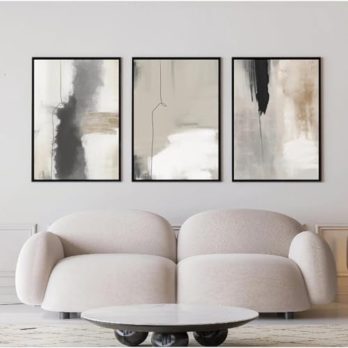 CHAOJIART Beige Schwarz Grau Abstrakte Leinwandgemälde Aquarell Poster und Drucke Moderne minimalistische Wandkunst Bilder Wohnkultur 60x80cm (24x31in) x3 Rahmenlos von CHAOJIART