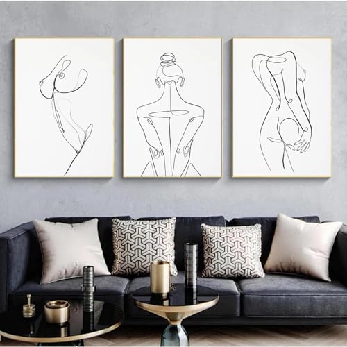 CHAOJIART Frau Körper Akt Strichzeichnung Leinwand Malerei Abstrakte Weibliche Bild Kunstdrucke Minimalistisches Poster Schlafzimmer Wandkunst Dekor 20x30cm (8x12in) x3 Rahmenlos von CHAOJIART