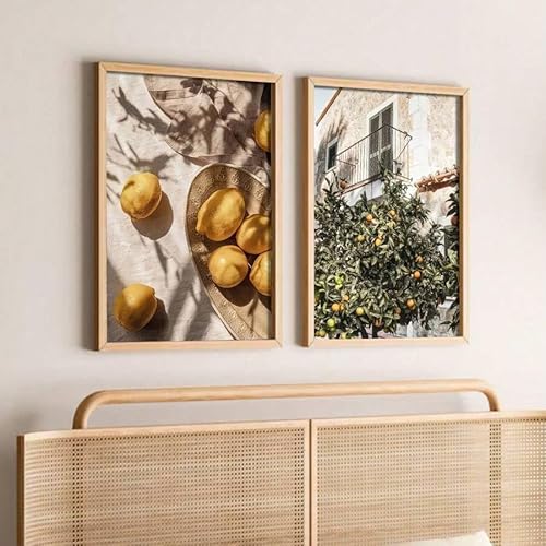 CHAOJIART Kunstdrucke auf Leinwand mit Zitronengarten-Motiv – moderne Enkaustik-Landschaftswanddekoration für Wohnzimmer, Schlafzimmer, Büro, Herbstposter (60 x 90 x 2 cm/rahmenlos) von CHAOJIART