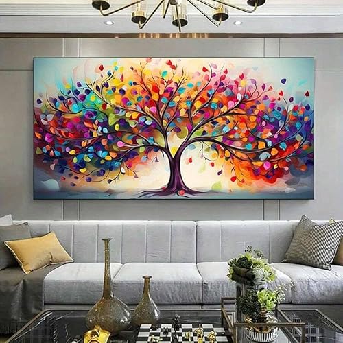 CHAOJIART Lebendiger Lebensbaum auf Leinwand – moderne Wanddekoration für Wohnzimmer und Schlafzimmer, farbenfrohes abstraktes Design für die Heimdekoration (70 x 140 cm/rahmenlos) von CHAOJIART