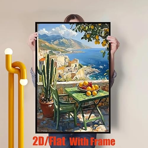 CHAOJIART Mediterranes Küstenposter – Zitronenbaum- und Meeresklippenlandschaft, Kunstdruck, italienisches Dorf, Wanddekoration für Wohnzimmer, Küche (40 x 60 cm/rahmenlos) von CHAOJIART