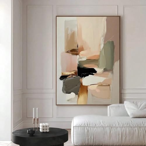 CHAOJIART Moderner minimalistischer Kunstdruck auf Leinwand – Blush Pink & Golden, Wabi-Sabi-Wanddekoration, abstraktes geometrisches Bild fürs Wohnzimmer (60 x 90/auf Leinwand gewickelt) von CHAOJIART