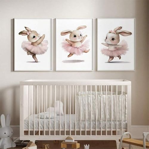 CHAOJIART Niedliches rosa Cartoon-Balletthasen-Wandbild auf Leinwand, geeignet für Mädchenzimmer, Kinderzimmer, Babyschlafzimmer, Kinderzimmerdekoration (70 x 90 x 3 cm/rahmenlos) von CHAOJIART