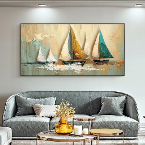 CHAOJIART Ölgemälde, abstraktes Segelboot-Ölgemälde auf Leinwand, große Wandkunst, originelles buntes Gemälde für Wohnzimmer-Wanddekoration, 80 x 160 cm, rahmenlos CHAOJIART Ölgemälde, abstraktes Segelboot-Ölgemälde auf Leinwand, große Wandkunst, originelles buntes Gemälde für Wohnzimmer-Wanddekoration, 80 x 160 cm, rahmenlos von CHAOJIART
