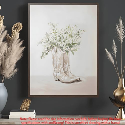 CHAOJIART Rustikale Cowboystiefel mit Blumen, Leinwand-Kunstdruck, neutrales florales Küsten-Cowgirl-Ästhetik-Poster, Heim- und Schlafzimmer-Dekor (50 x 70/Leinwand umwickelt) von CHAOJIART