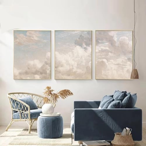 CHAOJIART Vintage Rosa Wolkenhimmel Landschaft Skandinavischer Nordischer Stil Poster Leinwand Malerei Wandkunst Bilder Wohnkultur 40x60cm (19x24in) x3 Rahmenlos von CHAOJIART