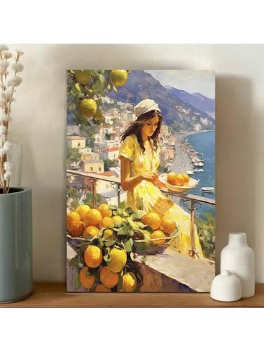 Italien Aquarell Zitronen Leinwand Wandkunst, Amalfiküste Italien Reiseposter, Moderne Kunst Raumdekoration für Küche Esszimmer (40x60cm/Leinwand umwickelt) von CHAOJIART