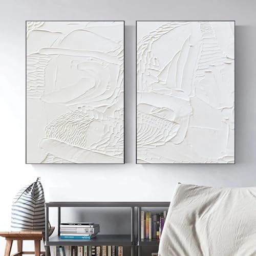 Weiße minimalistische Textur Poster und Drucke Leinwandmalerei Moderne abstrakte Kunst Wandkunst Bilder Home Bar Raumdekoration 70X100cm (28x39in) X2 Rahmenlos von CHAOJIART