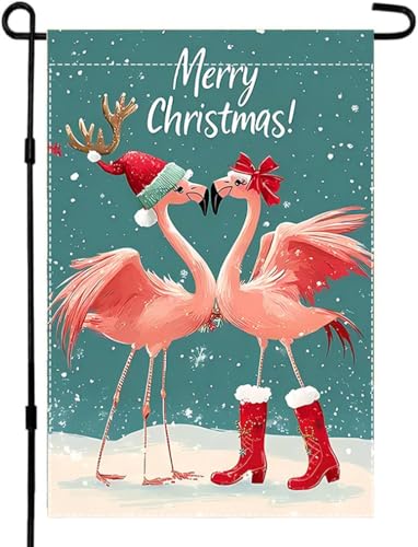 CHAONENG Frohe Weihnachten Flamingo-Gartenflagge, doppelseitig, Schnee-Hintergrund, für den Außenbereich, Garten, Hof, Banner, Dekoration, Größe 30,5 x 45,7 cm CHAONENG Frohe Weihnachten Flamingo-Gartenflagge, doppelseitig, Schnee-Hintergrund, für den Außenbereich, Garten, Hof, Banner, Dekoration, Größe 30,5 x 45,7 cm von CHAONENG