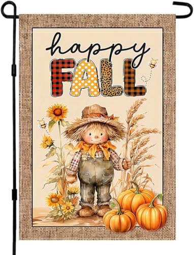 CHAONENG Gartenflagge, Motiv: Herbst-Vogelscheuche, 30,5 x 45,7 cm, doppelseitig außen, Happy Fall Y'all Autumn Rustikale Hofflagge von CHAONENG