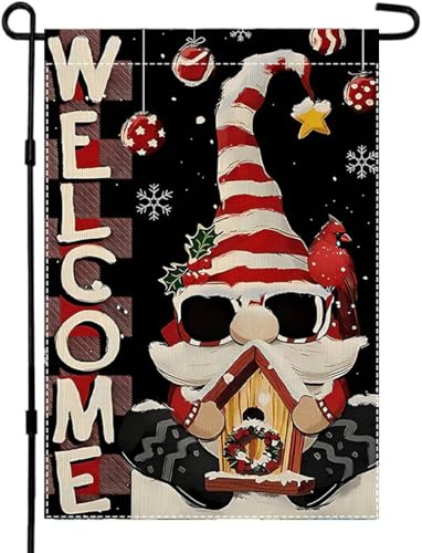 CHAONENG Gnomes Welcome Christmas Winter Garden Flagge, Merry Xmas Yard Flag 12x18 Double Sided Outdoor Gnome Garden Flag House Flag Small Christmas Garden Flags for Outside von CHAONENG